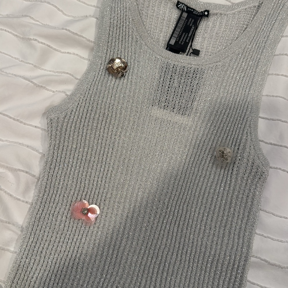 Zara Silver Knit Top with Embellishments *NWT* - Picture 2 of 4